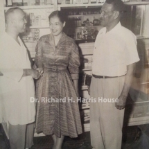 Dr. Richard Harris, Jr., Rosa Parks, unknown at Dean Drug Store circa 1955-56